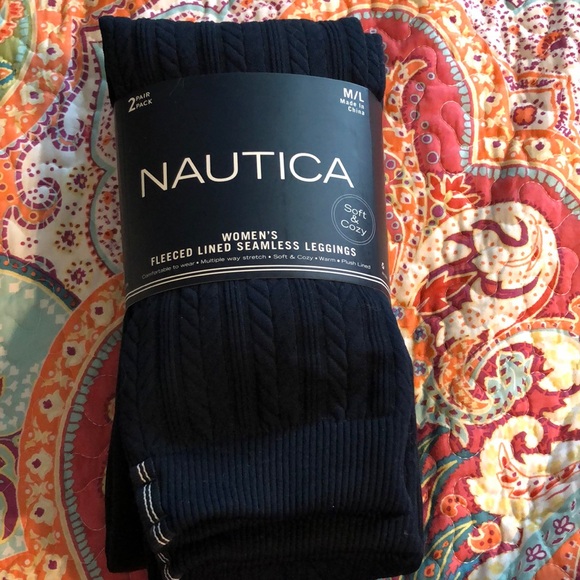 Women’s Nautica 2pk fleeced lined seamless leggings medium large blue black New - Picture 1 of 9
